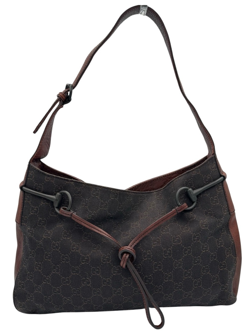 Gucci Brown GG Monogram Horsebit Shoulder Bag